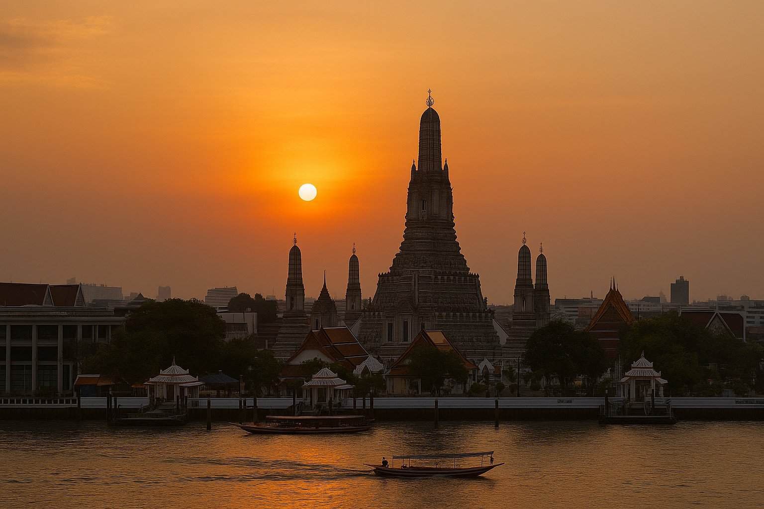 Sunrise over Bangkok and the Chao Phraya River