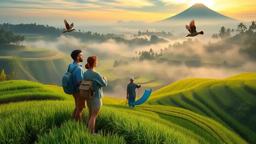 Traveler preparing essentials for indonesia itinerary 2 weeks with backpack, passport, and insurance documents.