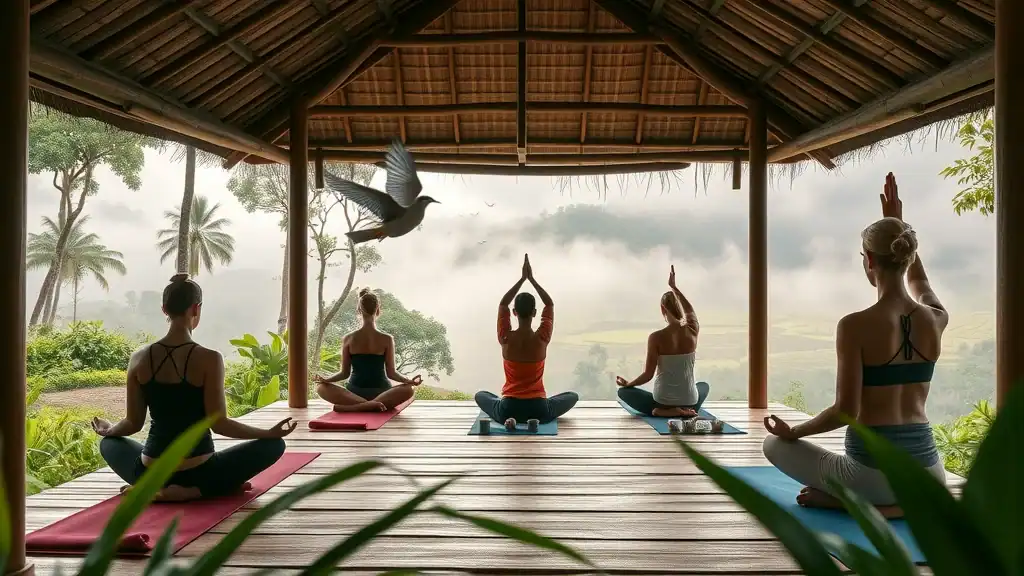 Serene yoga retreat in Ubud overlooking rice terraces - Bali travel guide