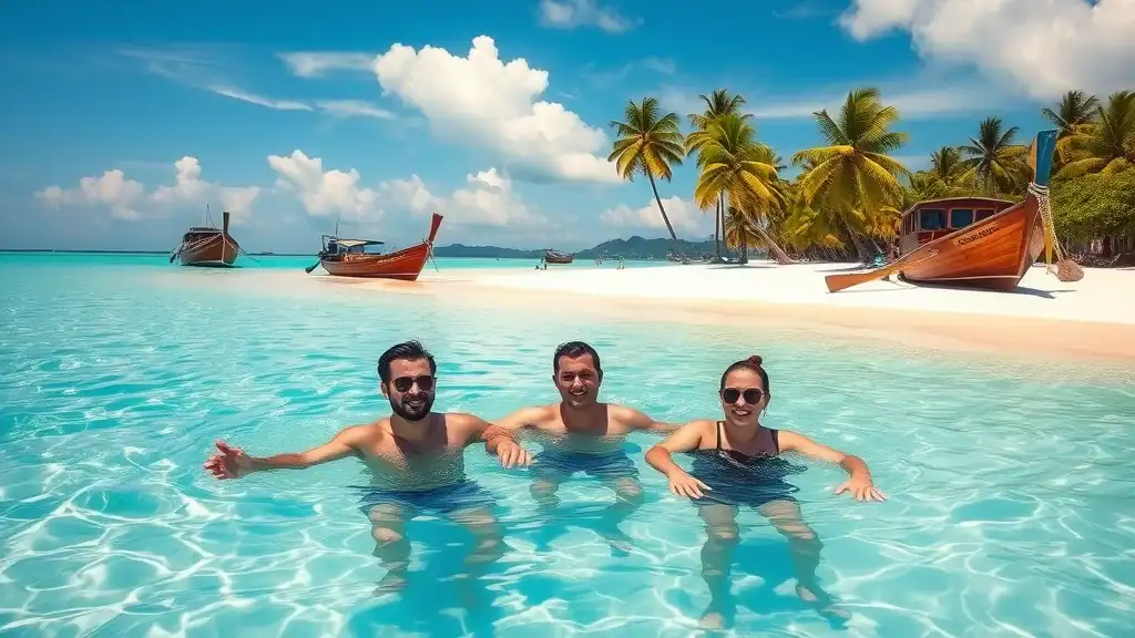 Travelers enjoying pristine beaches and turquoise waters of Perhentian Islands, a malaysia travel itinerary favorite on the east coast.