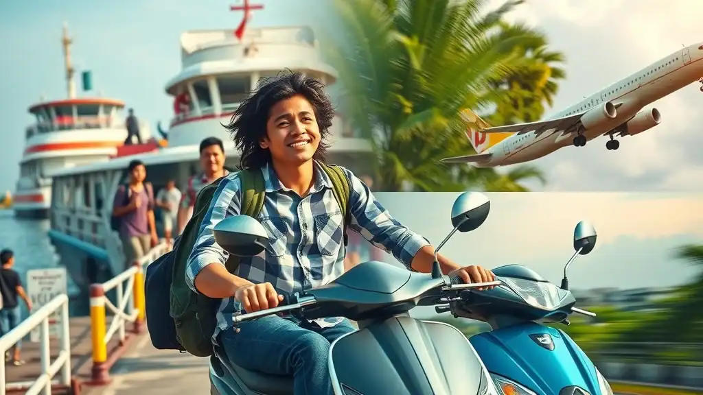 Essential Indonesia travel gear for a 2 week adventure, including hats, sunscreen, snorkel, and travel insurance card.