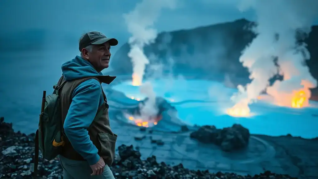 Blue fire at Ijen Crater, east java, discover indonesia, volcanic landscape, pre-dawn light, photorealistic
