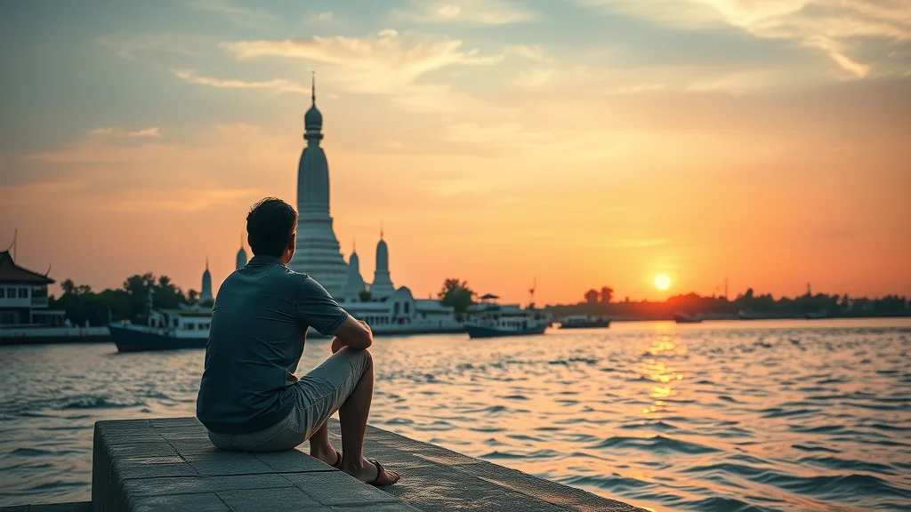 Wat Arun by the river at sunset, local admiring temple spires with serene atmosphere — temples in bangkok wat arun sunset
