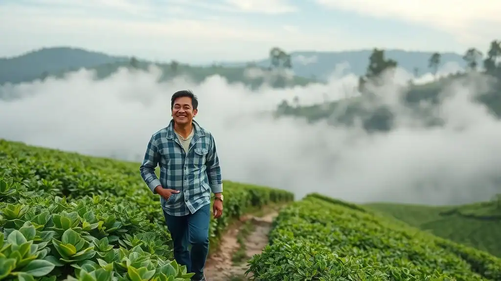 Solo traveler exploring tea plantations in Cameron Highlands, demonstrating nature on a shoestring for malaysia budget travel.