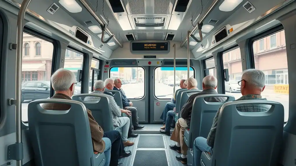 Thoughtful older traveler comparing buses, train signs, and scooters at busy interchange; best way to travel around southeast asia