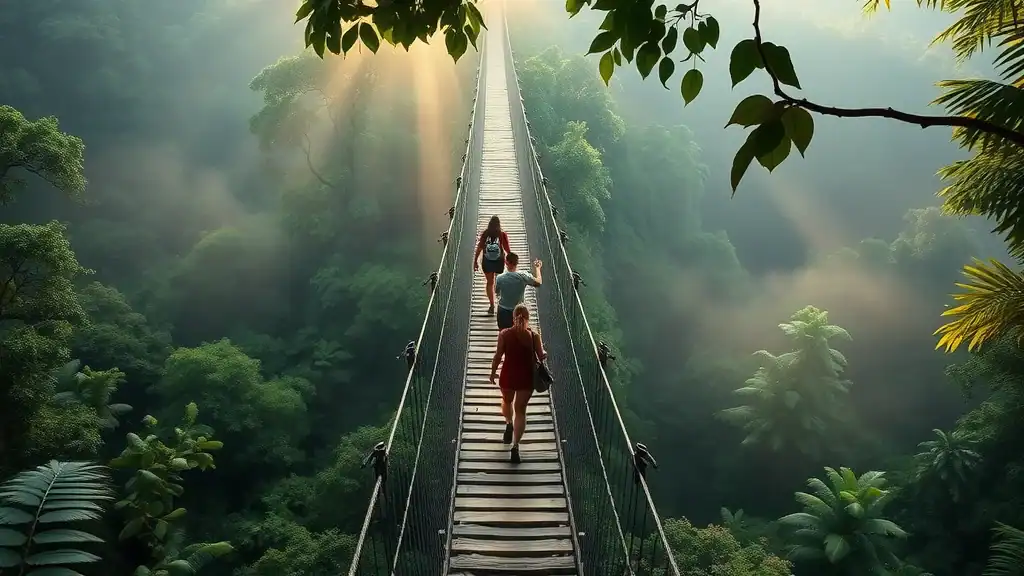 Taman Negara Rainforest canopy walkway with hikers — malaysia itinerary for 7 days