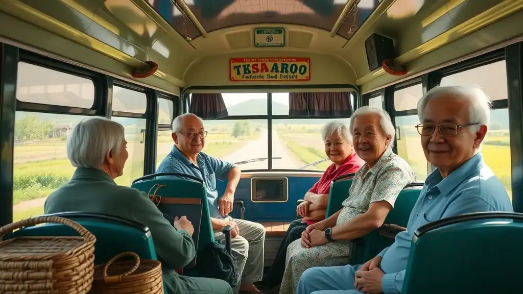 Iconic local bus journey with seniors enjoying public transportation for budget travel southeast asia