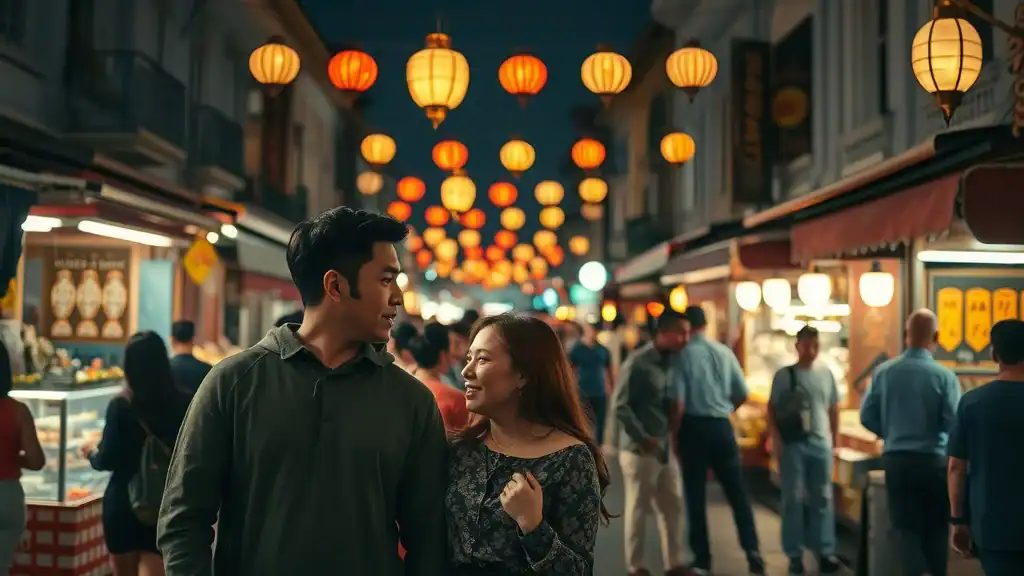 Melaka cultural experience - vibrant night market on Jonker Street with local families