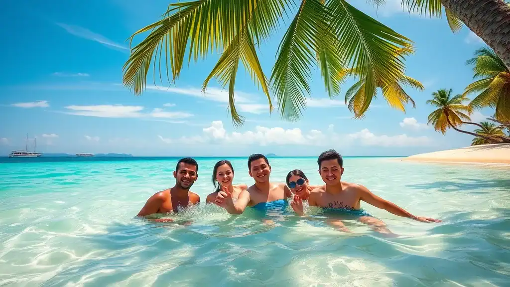 Young travelers enjoying affordable beach holidays on Langkawi, a top destination for malaysia budget travel.