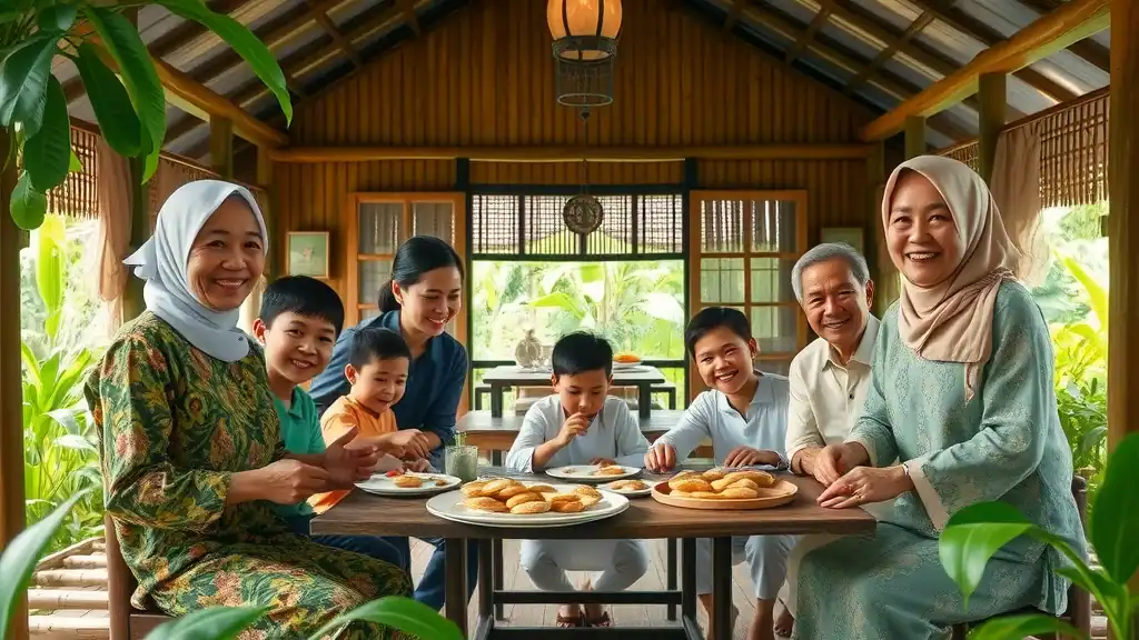 Kampung village Malaysian cultural experience - smiling family and visitors in traditional home