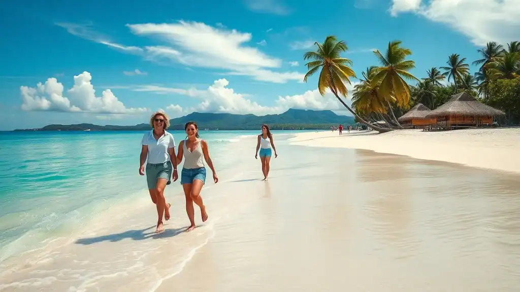 White sand and crystal waters at Koh Samui, with joyful travelers enjoying a tropical paradise—central to the ultimate tips for Thailand travel experience.