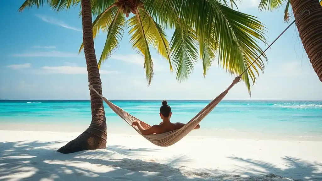 Secluded tropical beach in Koh Phangan with solo traveler lounging in hammock—budget adventures in Thailand