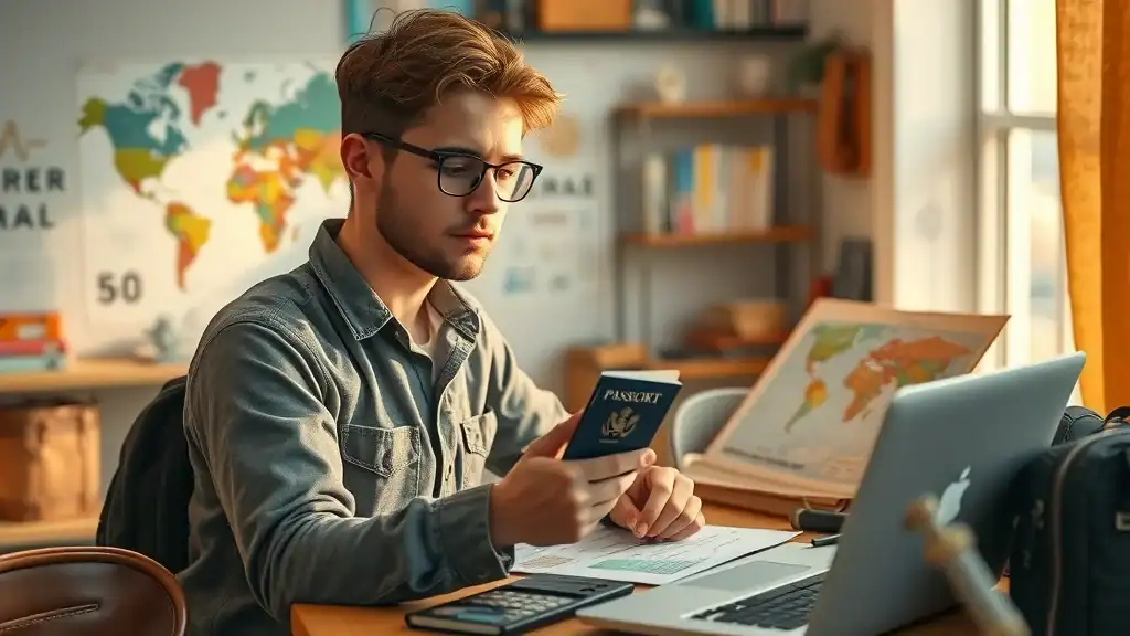 Organized traveler checking passport and travel documents at desk. Thailand travel tips for preparation.