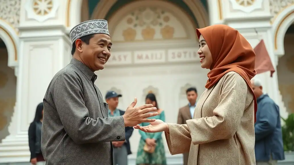 malaysia travel tips respectful greetings local etiquette in front of mosque traditional attire hand over heart