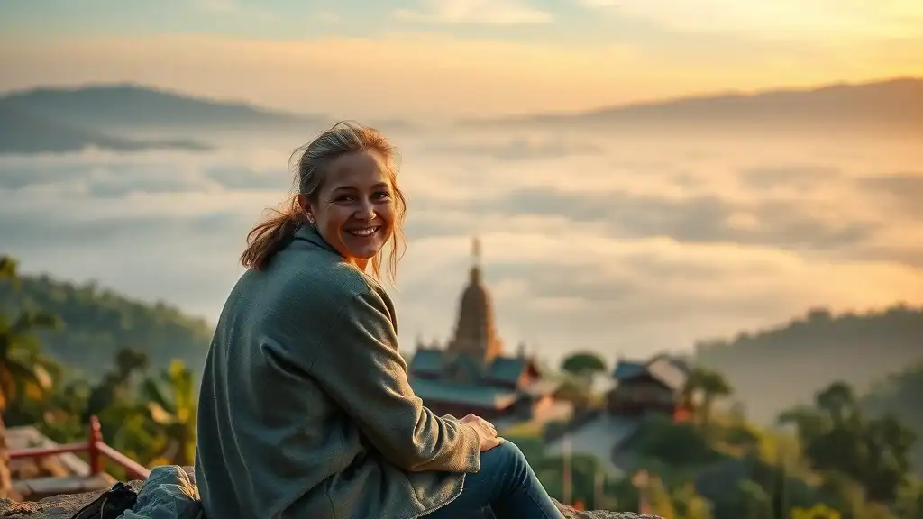 Mountainous northern Thailand landscape with friends at Doi Suthep, demonstrating best time to visit Chiang Mai and Chiang Rai
