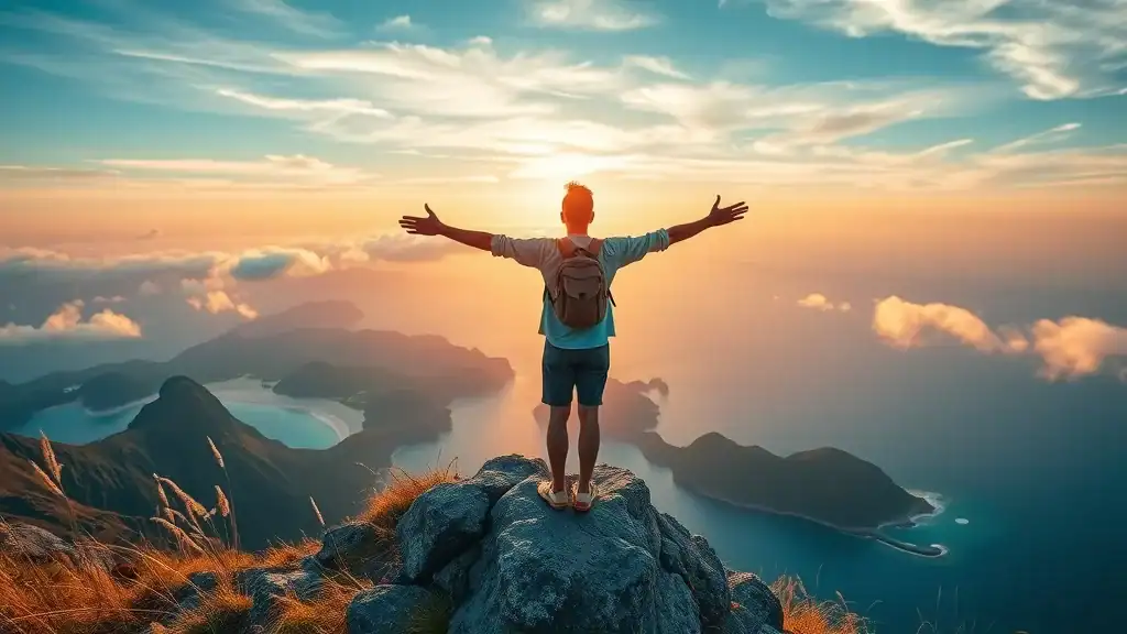 Dramatic summit viewpoint on Padar Island, overlooking sand beaches and turquoise clear waters – padar island indonesia travel places