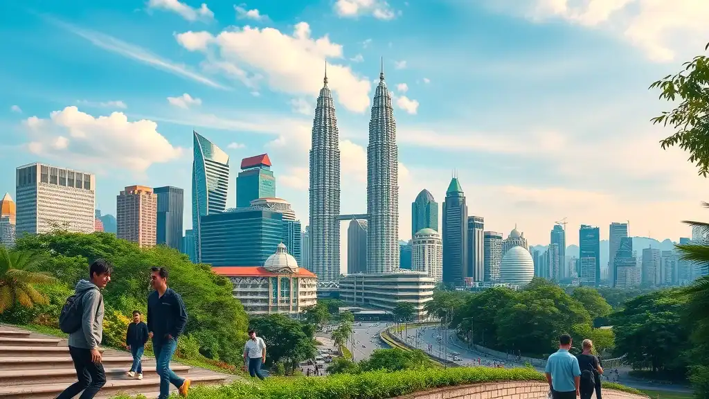 Kuala Lumpur cityscape with Petronas Twin Towers and lush greenery — malaysia itinerary for 7 days