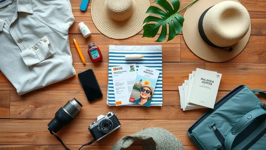 Malaysia travel essentials packing flat lay — malaysia itinerary for 7 days