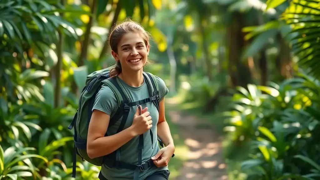 Solo hiker with hydration pack and trekking gear following packing tips for Thailand jungles