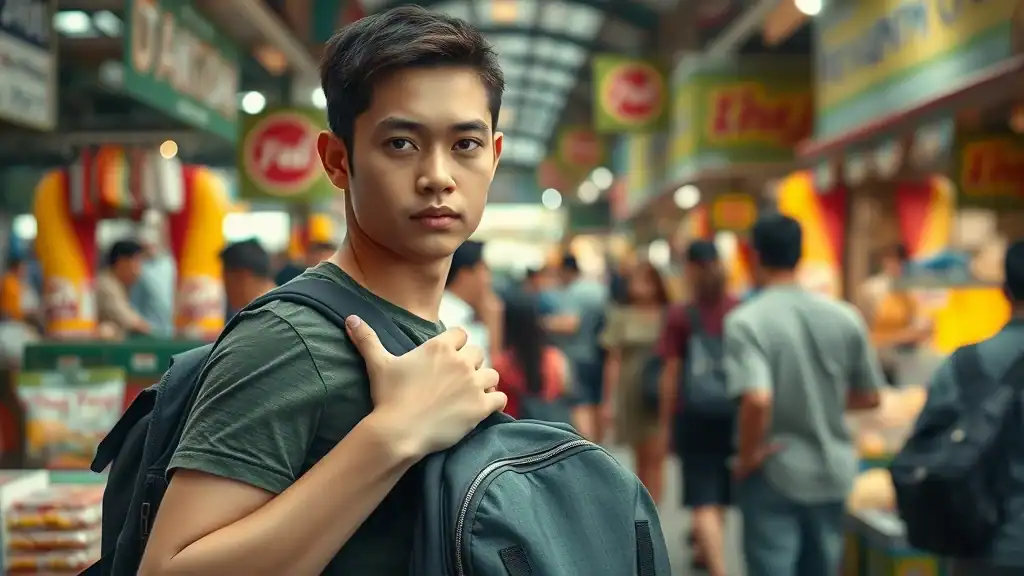 Careful tourist with anti-theft backpack for Thailand travel safety