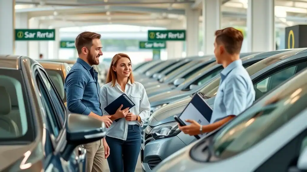 Car and motorbike rentals—friendly staff helping travelers at a modern lot, part of Thailand transportation options