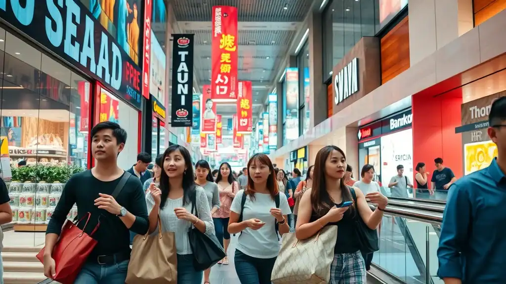 shopping mall siam square area to stay bangkok excited shoppers near MBK Paragon