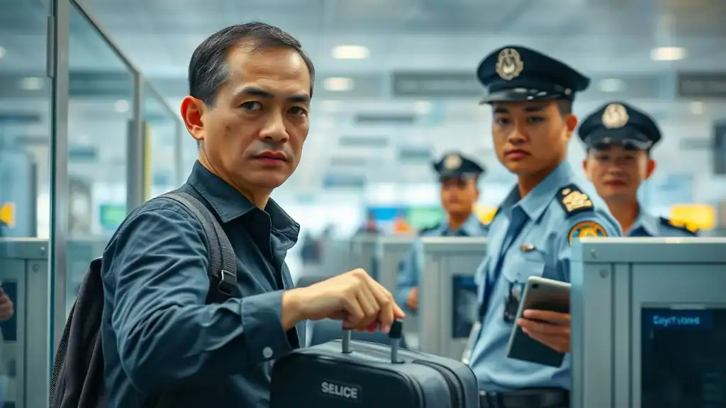 Traveler during security screening for illegal drugs Thailand travel safety