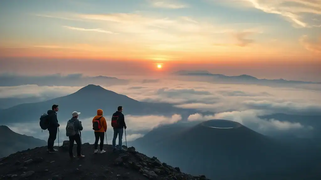 Dramatic sunrise over Mount Bromo caldera, trekkers at sunrise – mount bromo east java indonesia travel places