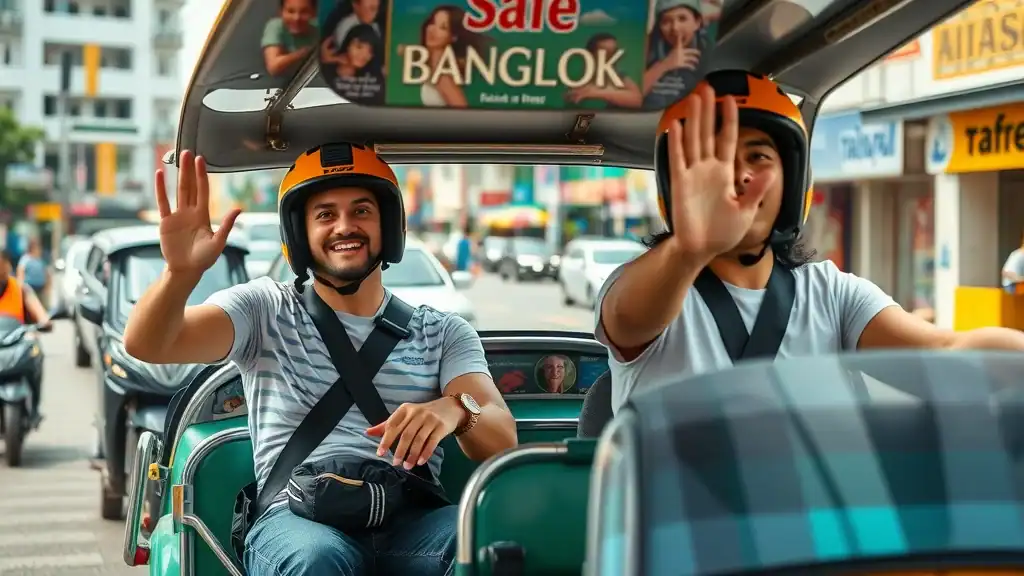 Safe tuk-tuk ride in Bangkok for public transport Thailand travel safety
