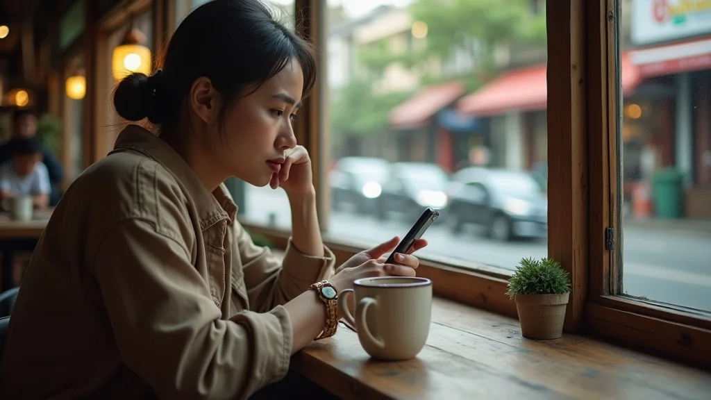 Modern expat in Thailand researching retirement housing Thailand options on Facebook real estate groups