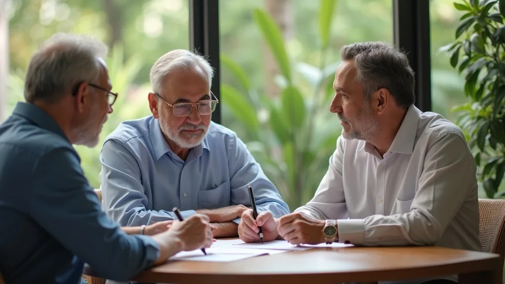 Expat retirement advisor meeting mature clients, guiding personalized retirement moves in Thailand among retirement communities Thailand